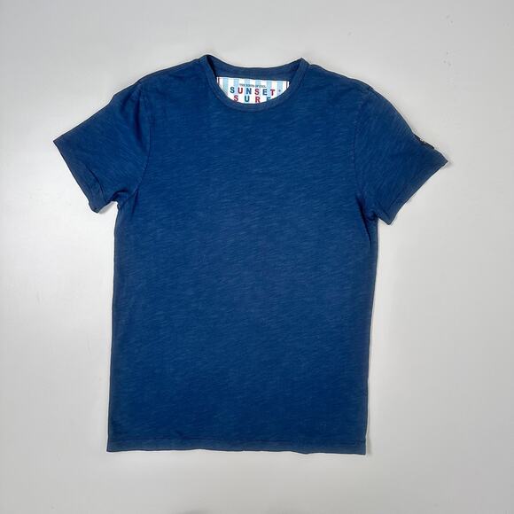 Johnson Motors Sunset Surf Crewneck Cotton T-shirt in Deep Sea Blue - Picture 1 of 6